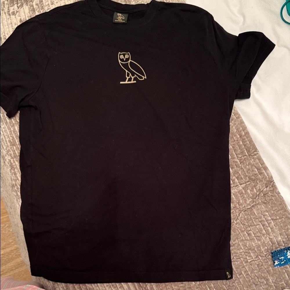 OVO Black Tee with Gold Owl Emblem